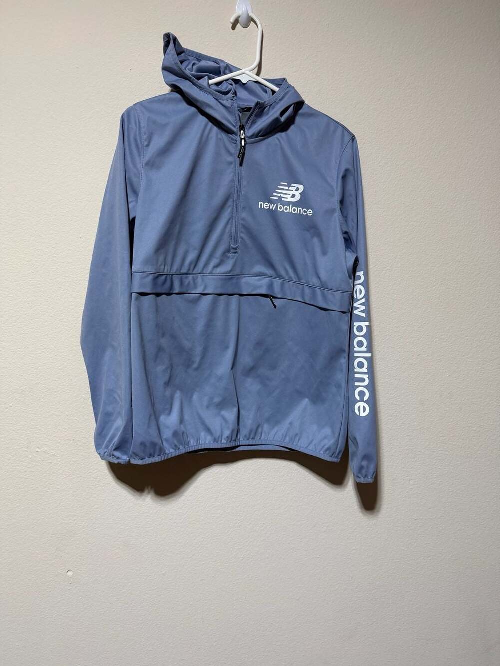 New Balance Men's Size Large Blue 1/4 Zip Pullover Hooded Windbreaker Jacket